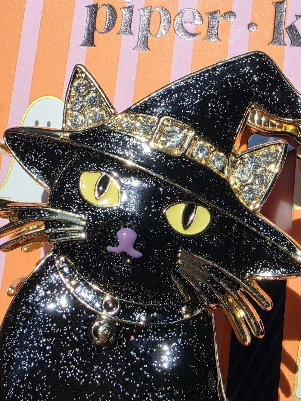 🔹️NWT Black Shimmery Rhinestone Witchy Cat Metal Claw Hair Clip